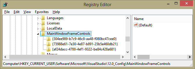 VS2013 Feedback registry location